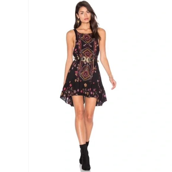 Free People Annka Border Slip Dress Black Combo Small - Picture 1 of 4